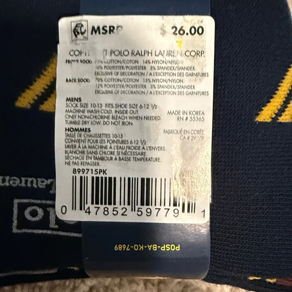 Polo by Ralph Lauren Navy, Burgundy & Light Blue Striped Embroidered Dress Socks - Picture 3 of 3